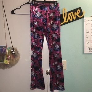 Velvet floral flare pants